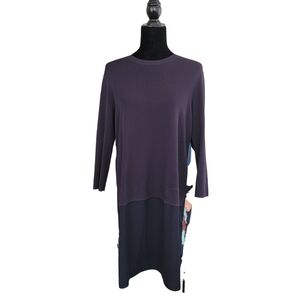 Ted Baker Sweater Pleats Mixed Media Black Floral Dress Size 3 (L)